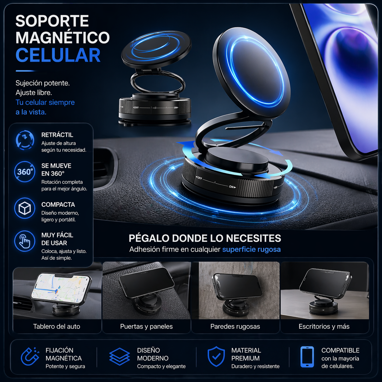 💫 ✨Soporte Magnético Ajustable para Celular – Diseño Premium 360°💫 ✨+ ENVÍO GRATIS 🚚