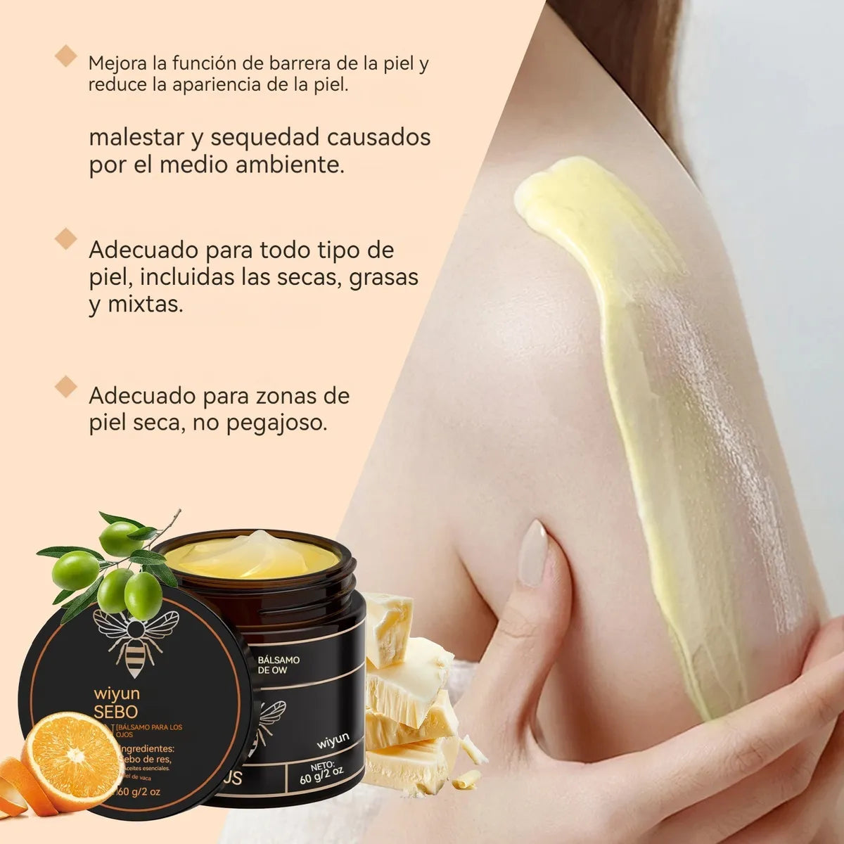 Bálsamo Orgánico de Sebo de Res y Miel-Elimina estrías, acné y líneas de expresión en segundos