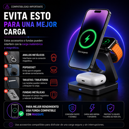 Cargador 3 EN 1 inalámbrico MagSafe para Apple+ ENVÍO GRATIS 🚚