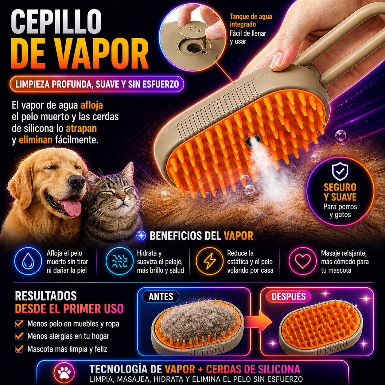 💫 ✨Cepillo de vapor para Mascotas-Spa para tu amigo peludo💫 ✨+ ENVÍO GRATIS 🚚