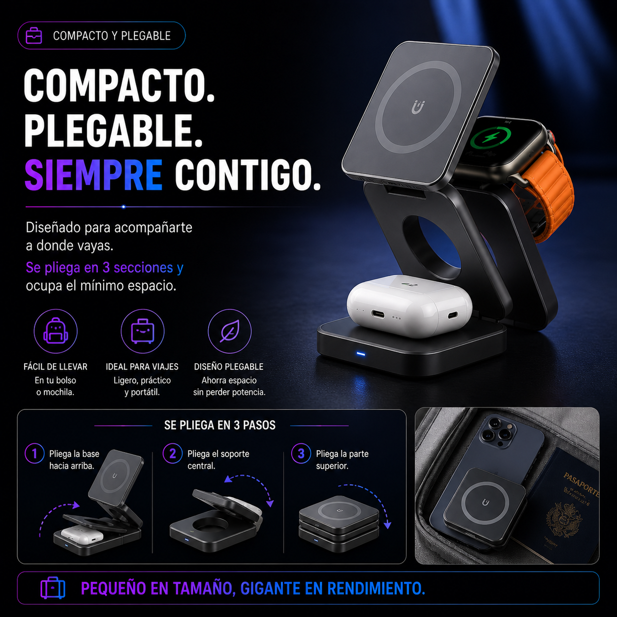 Cargador 3 EN 1 inalámbrico MagSafe para Apple+ ENVÍO GRATIS 🚚