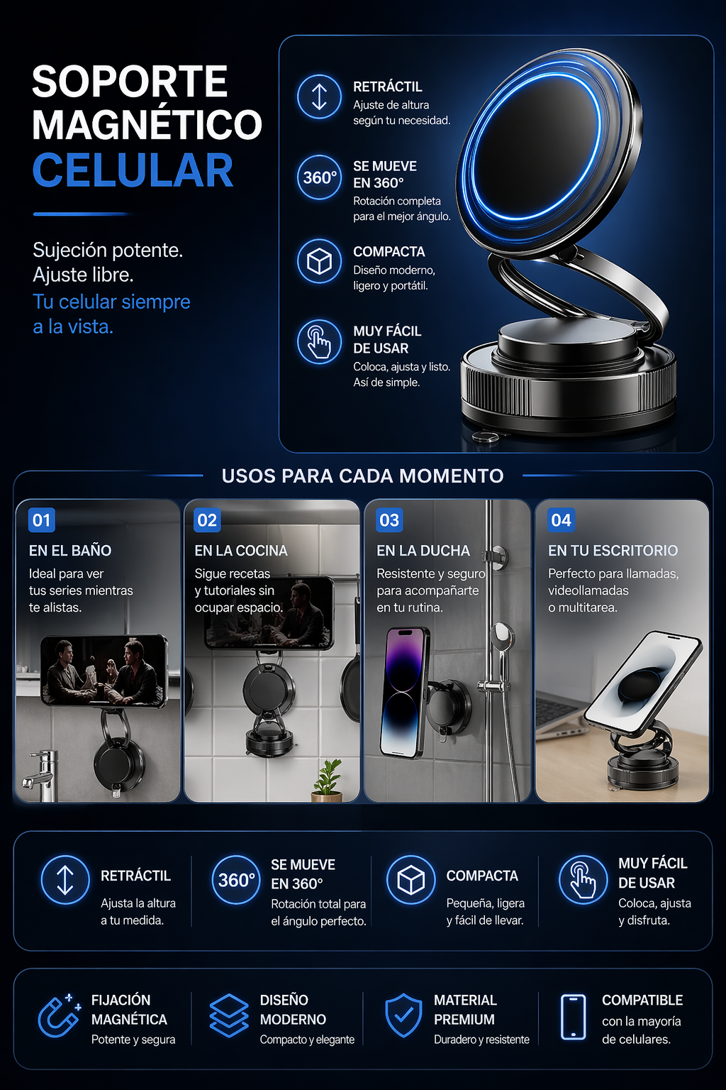 💫 ✨Soporte Magnético Ajustable para Celular – Diseño Premium 360°💫 ✨+ ENVÍO GRATIS 🚚