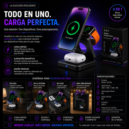 Cargador 3 EN 1 inalámbrico MagSafe para Apple+ ENVÍO GRATIS 🚚