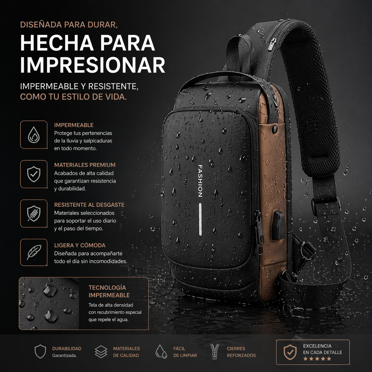 BOLSO ANTIRROBO CON CARGA USB+BLOQUEO