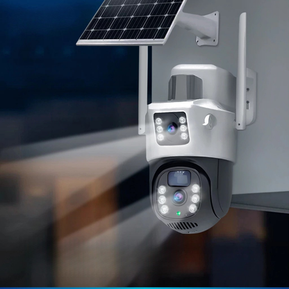 Cámara Solar 2K Doble lente 360-Conexión 24/7 sin electricidad