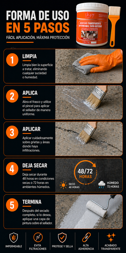 Sellador Transparente Impermeable -Sella, repara y protege cualquier superficie+ ENVÍO GRATIS 🚚