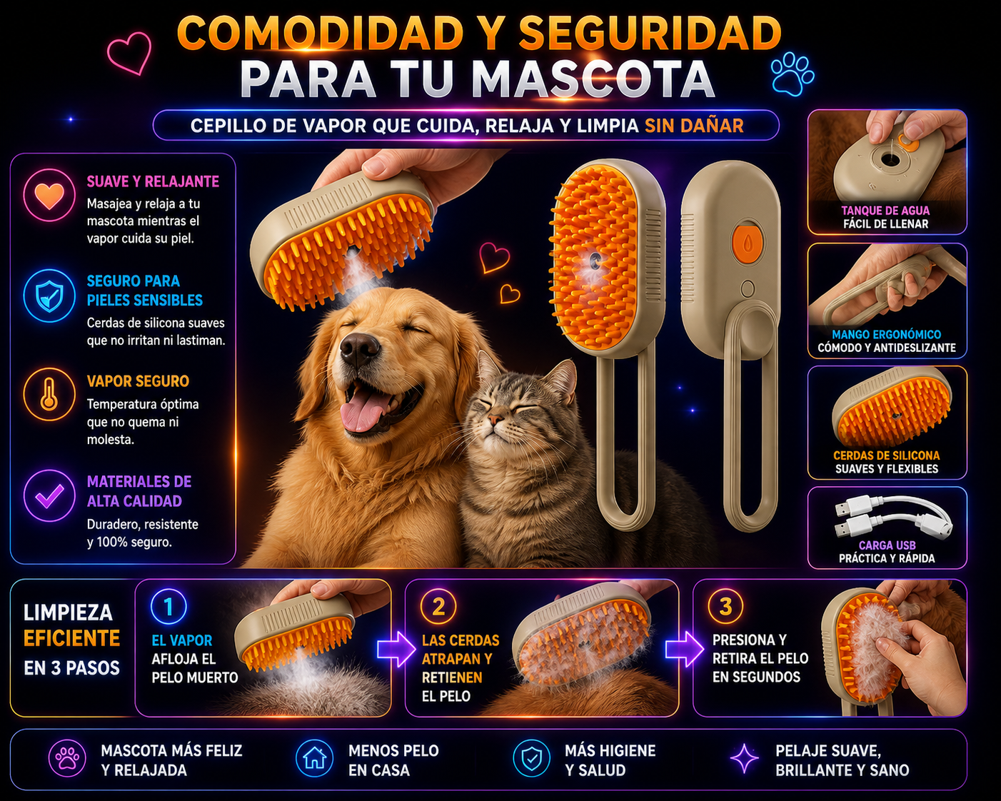 💫 ✨Cepillo de vapor para Mascotas-Spa para tu amigo peludo💫 ✨+ ENVÍO GRATIS 🚚