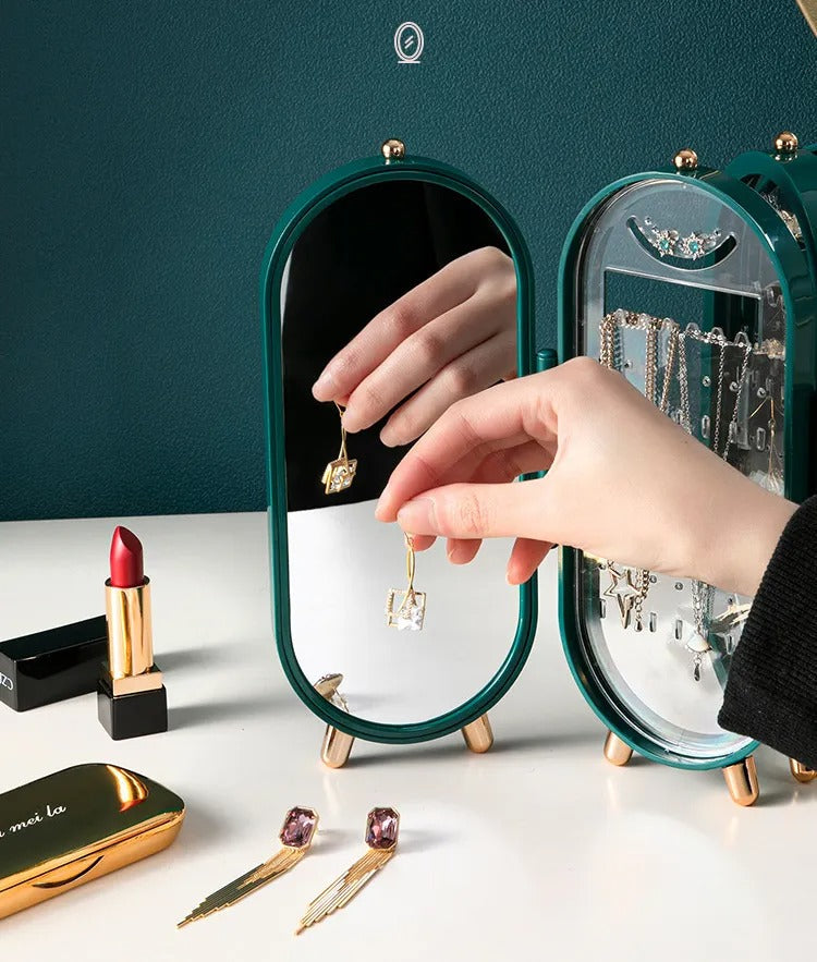 Joyero plegable escritorio con espejo para mujer