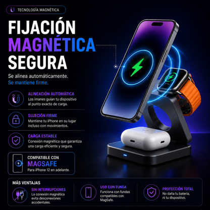 Cargador 3 EN 1 inalámbrico MagSafe para Apple+ ENVÍO GRATIS 🚚