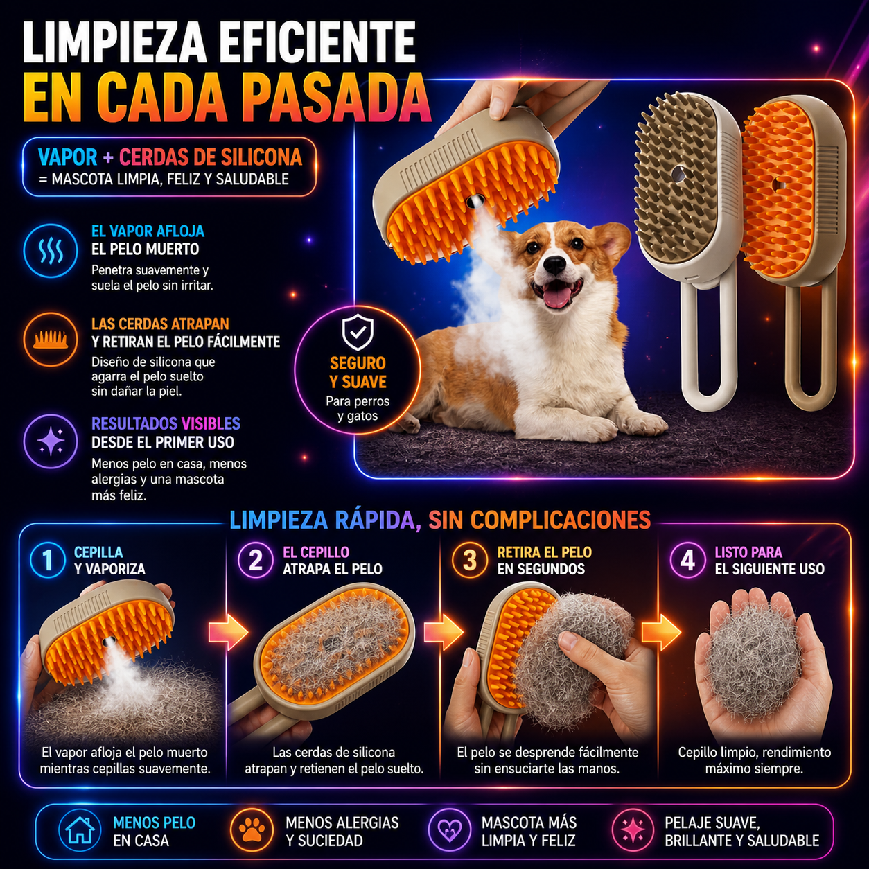 💫 ✨Cepillo de vapor para Mascotas-Spa para tu amigo peludo💫 ✨+ ENVÍO GRATIS 🚚